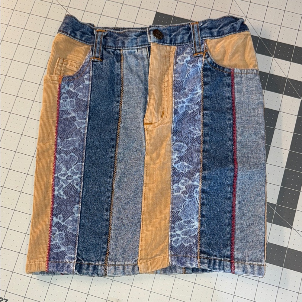 Patchwork Denim Pencil Skirt - Blue and Tan Mary-Kate and Ashley